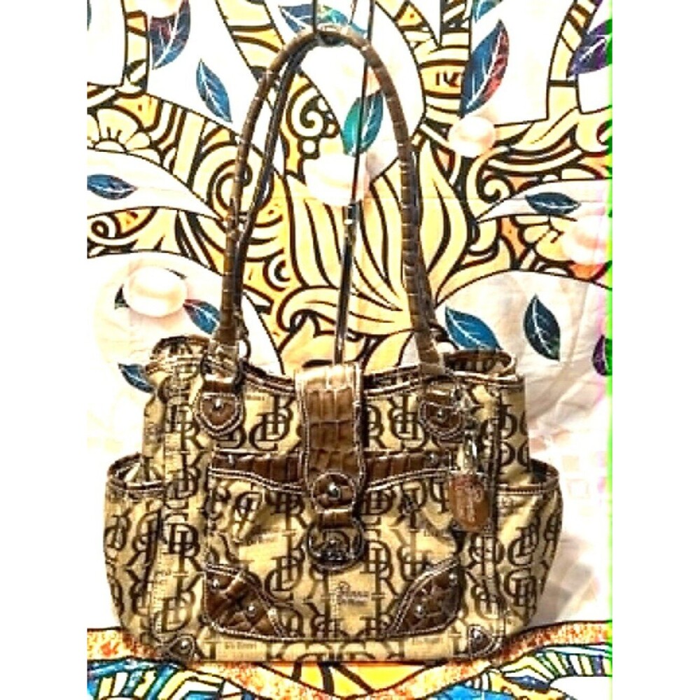 Genna De Rossi Croc‑Embossed Monogram Shoulder Bag – Brown/Tan